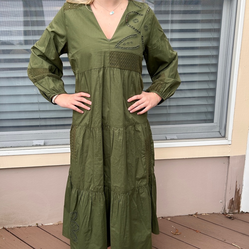 Zara Poplin Embroidered Tiered Dress